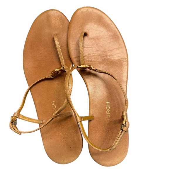 Tory Burch Capri Tan Leather T-Strap Sandals - Picture 8 of 12